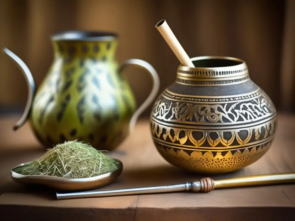 Efectos del mate en la salud - Mate vintage con gourd, bombilla y yerba mate seca