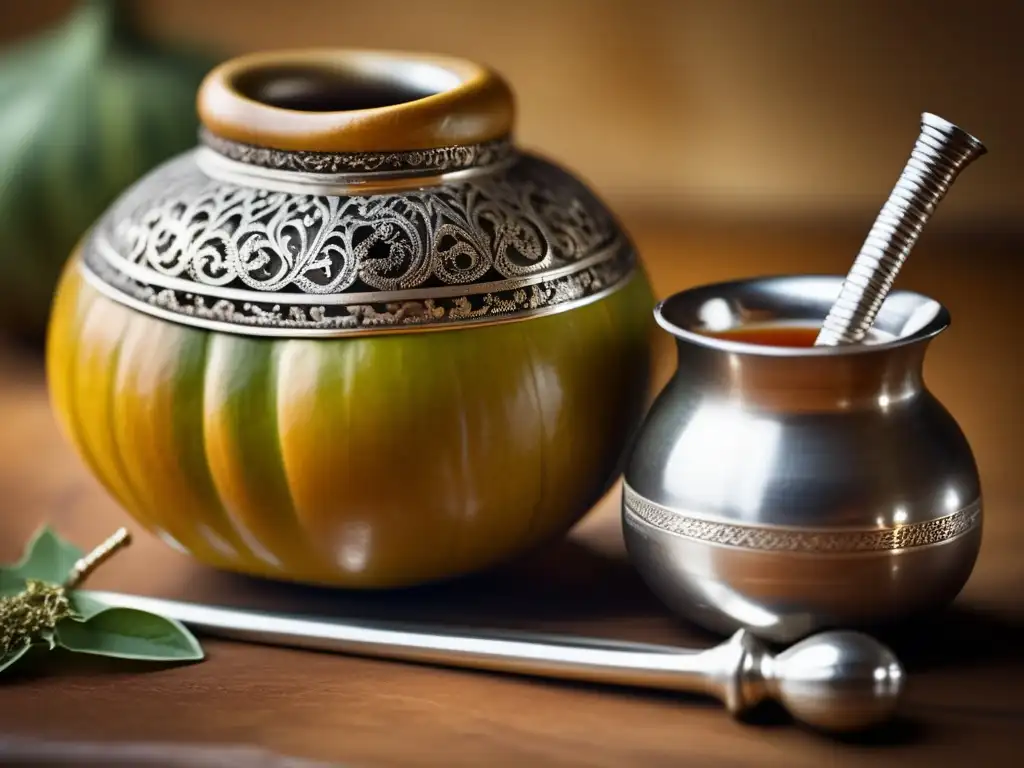 Mate durante embarazo: Gourd de plata con yerba mate, bombilla y efectos beneficiosos