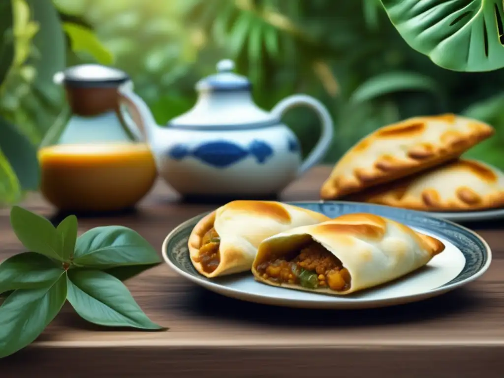 Empanadas tradicionales y mate fusionados en una imagen vintage de alta calidad