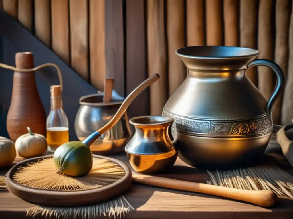 Empanadas tradicionales para maridar con mate: una imagen detallada de una escena de preparación de mate en estilo vintage argentino