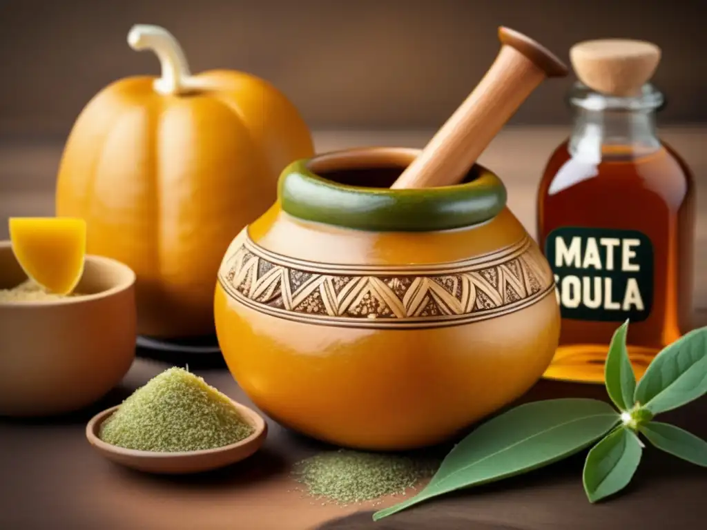 Endulzantes naturales para mate saludable, imagen de alta calidad con mate y bombilla tradicional, stevia, miel y jarabe de agave