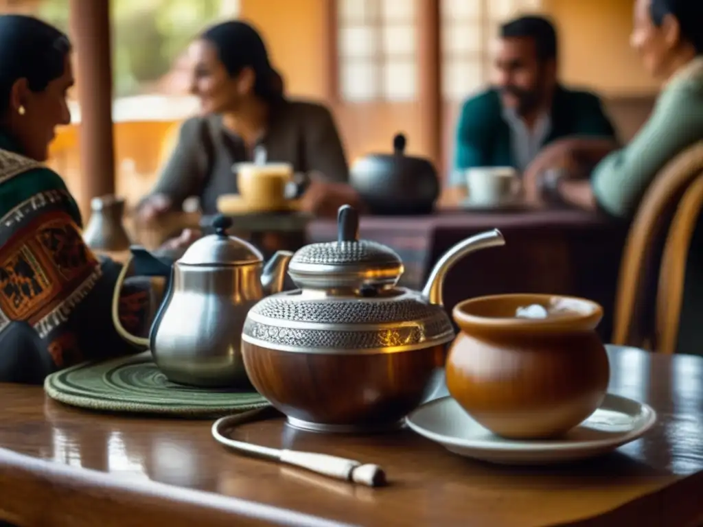 Escena acogedora de café con tradición del mate en el Río de la Plata