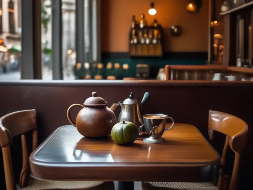 Escena acogedora de un café en Buenos Aires, Argentina, con mate y conversaciones - Redes sociales mate tradición rioplatense