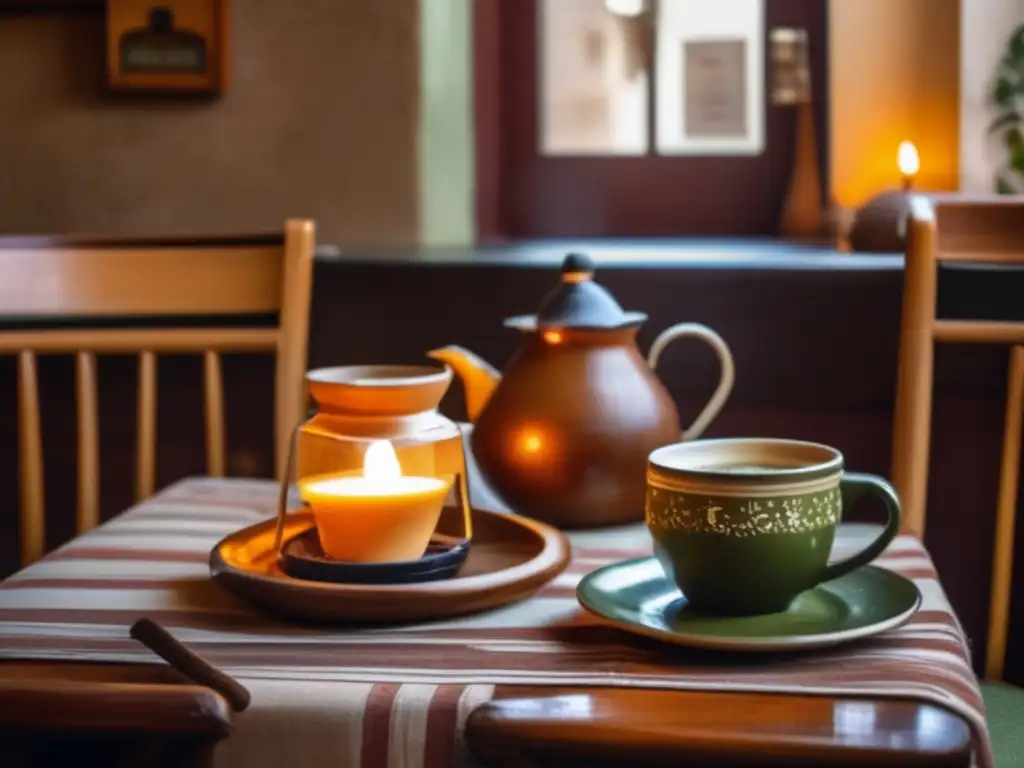 Tradición del mate en Montevideo: una escena acogedora en un café vintage de la Ciudad Vieja