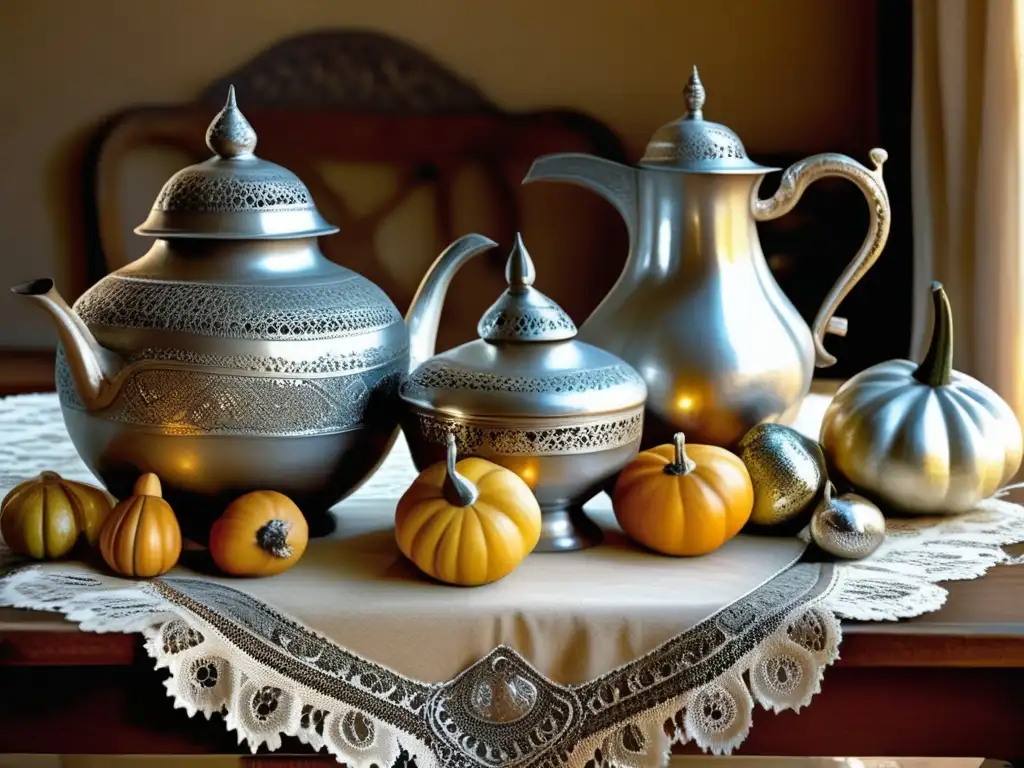 Escena acogedora en hogar argentino, con mesa de madera adornada con mate rioplatense de plata y bombillas filigranadas