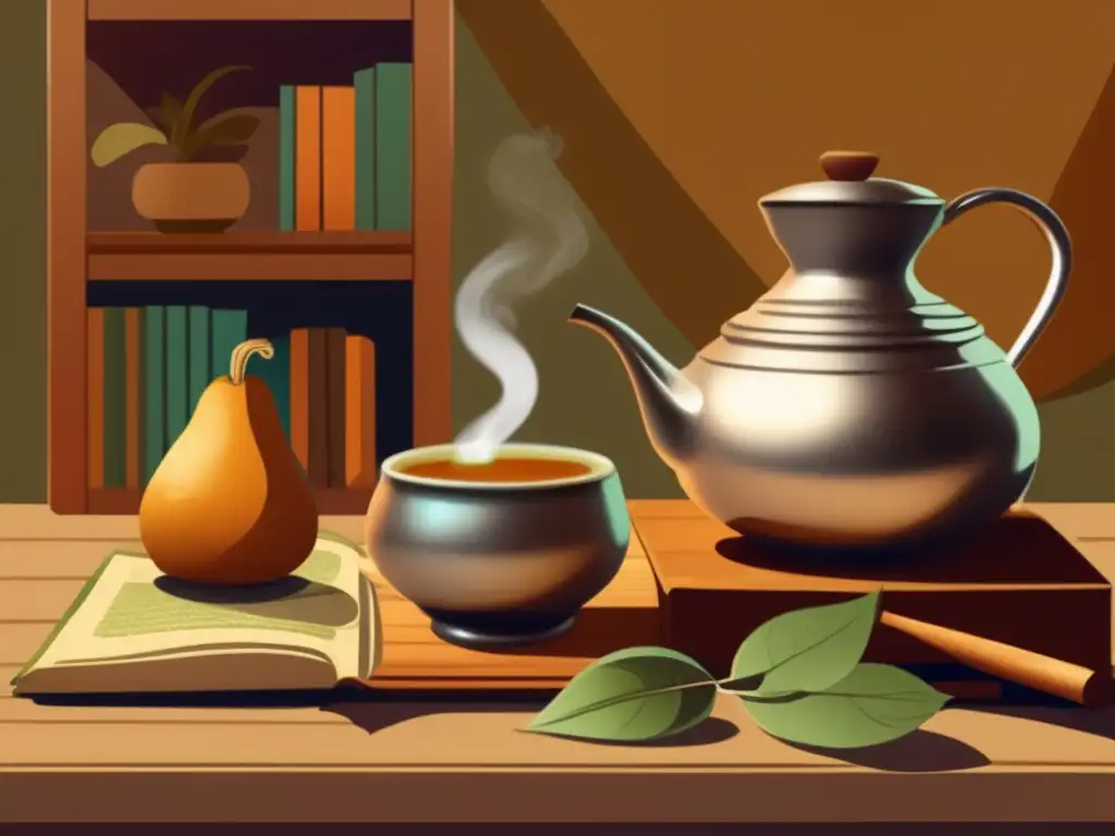 Escena acogedora de mate tradicional con gourd, bombilla y ambiente inspirador