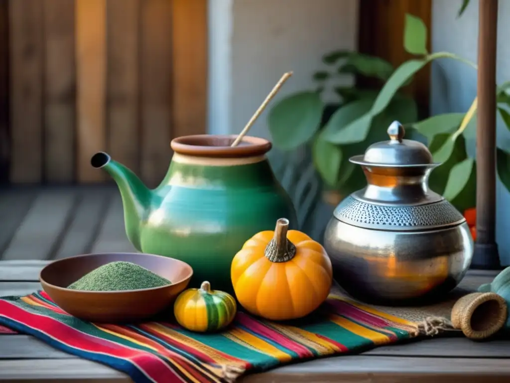 Escena acogedora en un patio argentino con mate y folklore