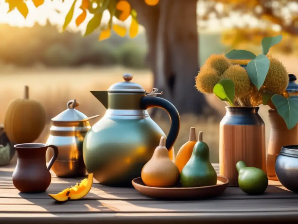 Escena al aire libre con mesa de madera para mate y comunidad rioplatense celebrando los nuevos rituales de mate en el extranjero