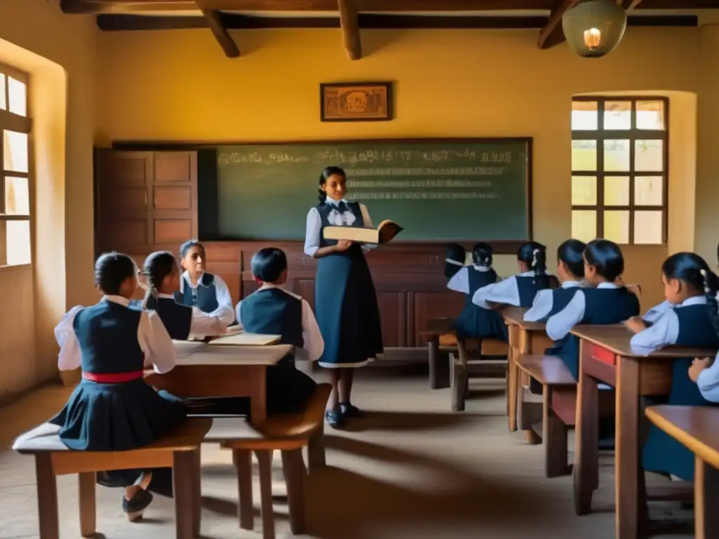 Escena de aula rioplatense con estudiantes y profesor disfrutando de mate - Enseñanza del mate en escuelas