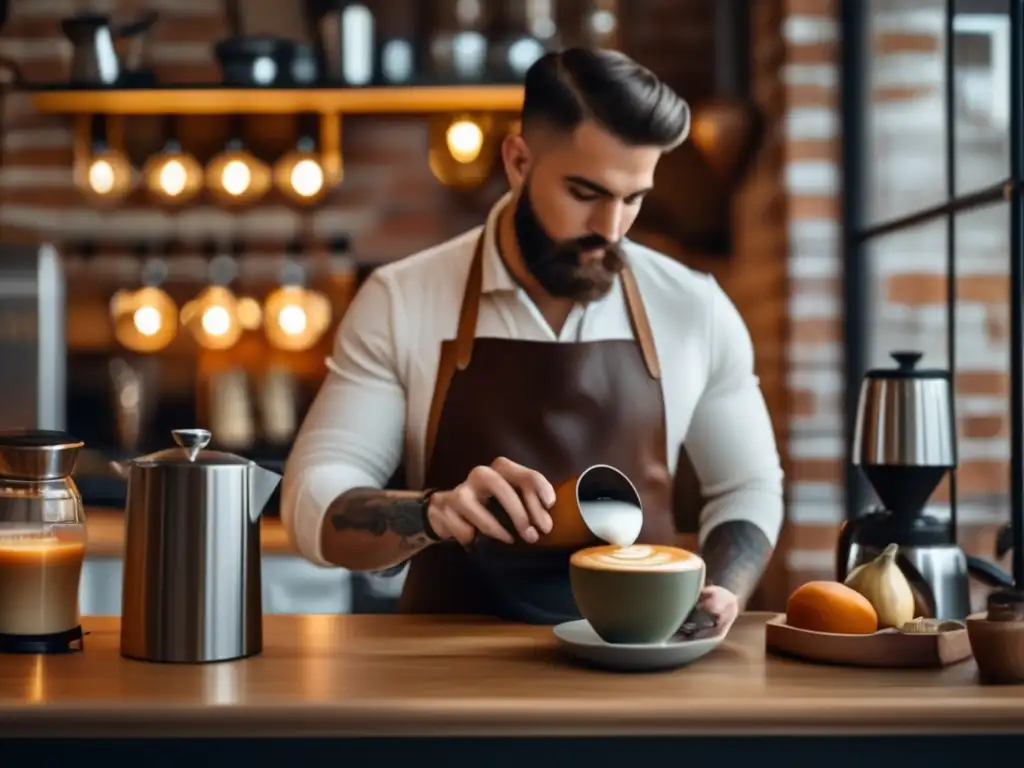 Escena de café con fusión moderna tradicional: Mate Latte exquisito y acogedor