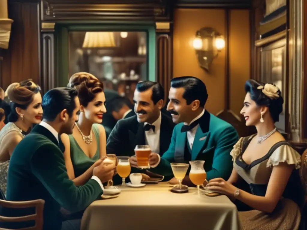 Escena de café vintage en Buenos Aires - Elegantes personas disfrutando del mate - Evolución imagen mate publicidad