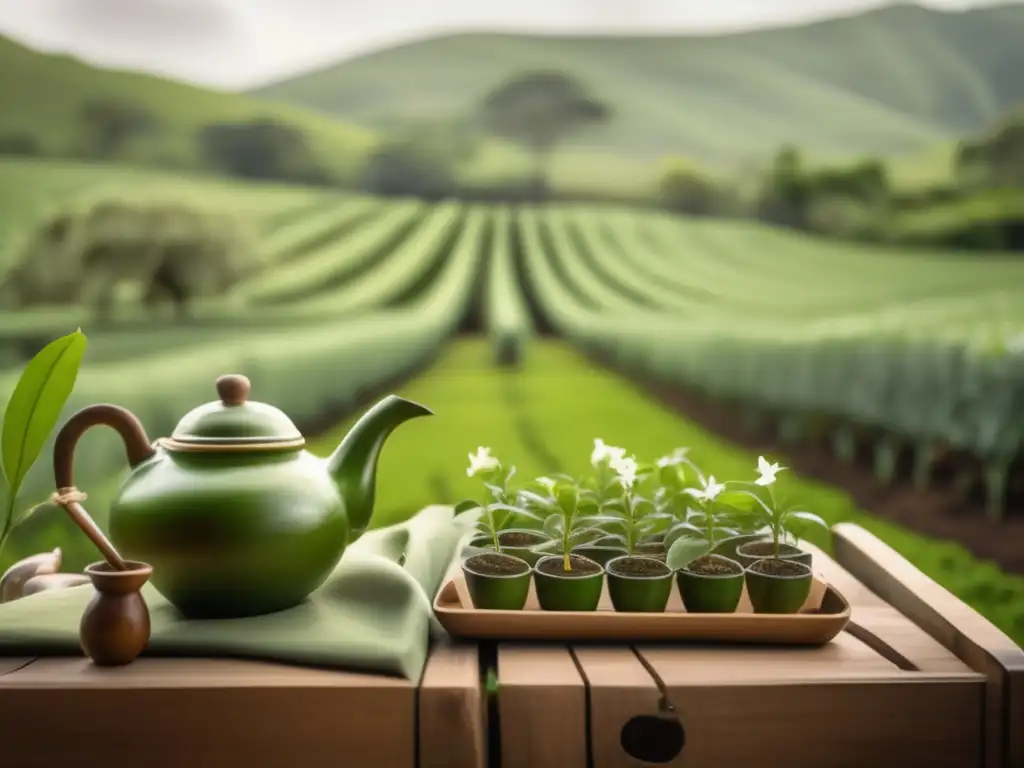 Escena serena en una plantación de yerba mate: beneficios de la yerba mate para el estrés