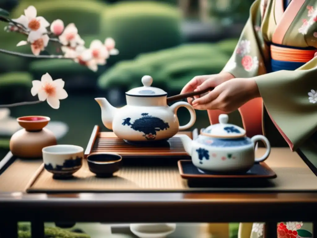 Escena tradicional de té japonés con influencia cultural de mate en Japón