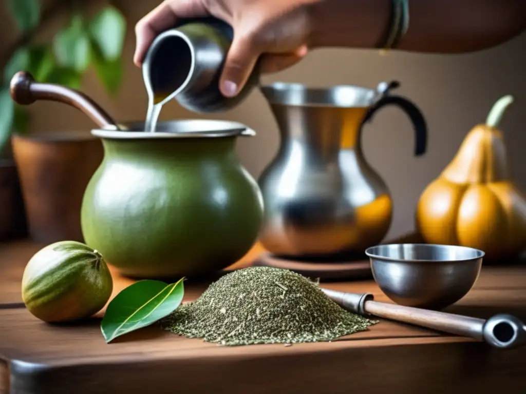 Escena tradicional de preparación de mate con beneficios del consumo de mate