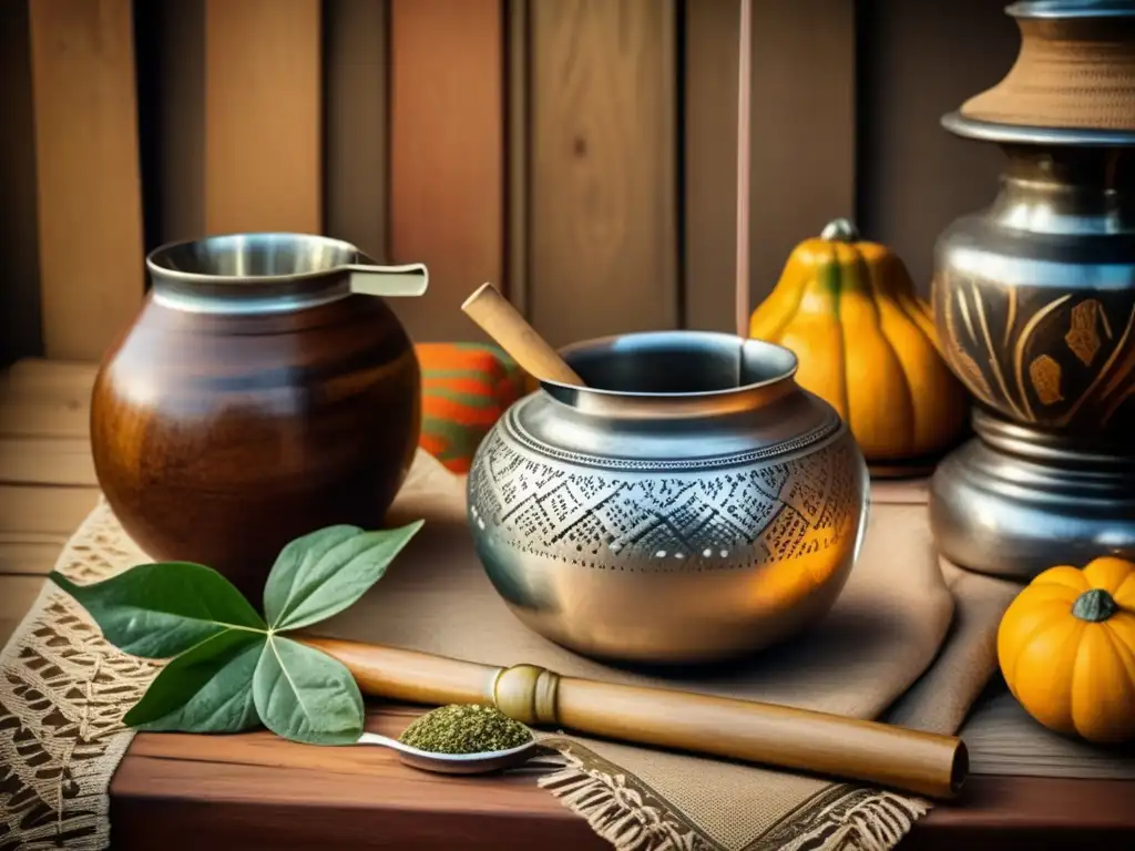 Escena de preparación tradicional de mate con gourd, bombilla y delicias argentinas