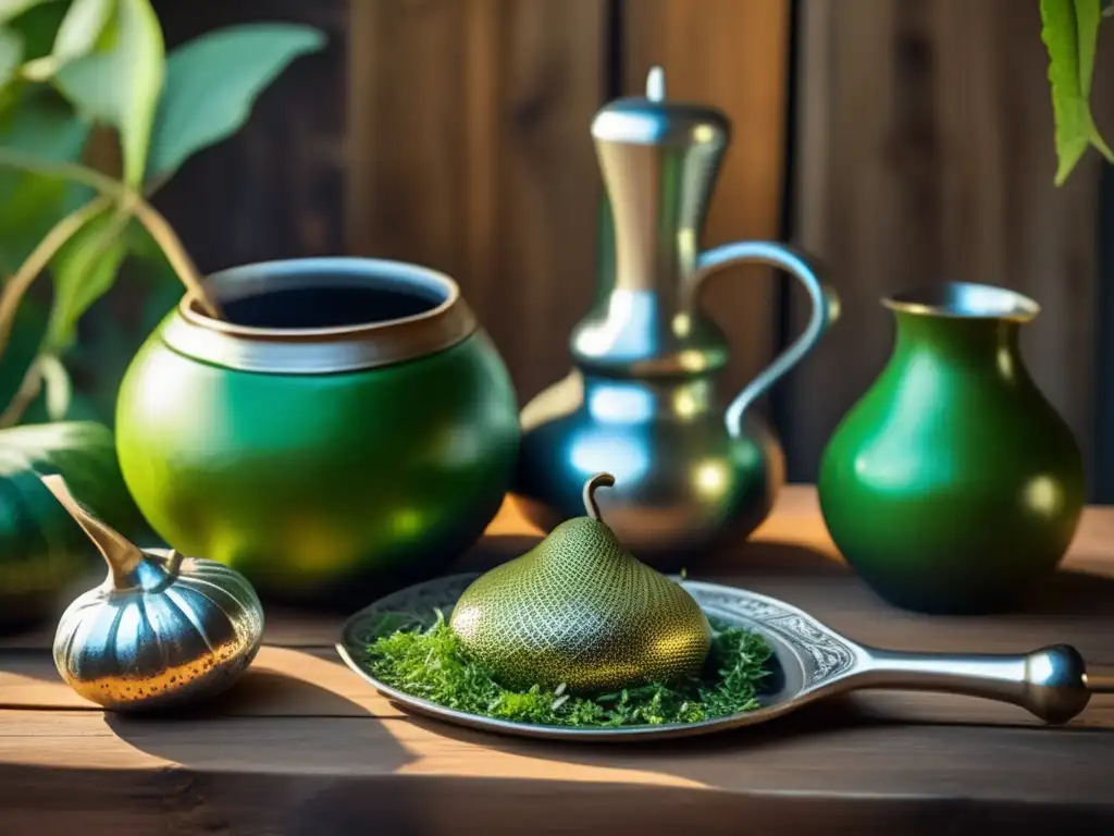 Escena tradicional de mate con hermosa mate gourd y bombilla, grupo disfrutando en ambiente vintage