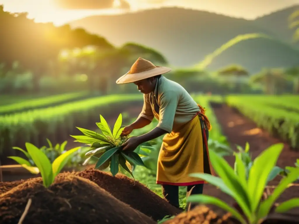 Escena vintage de plantación de mate con trabajador recolectando hojas - Control de calidad en marcas de mate