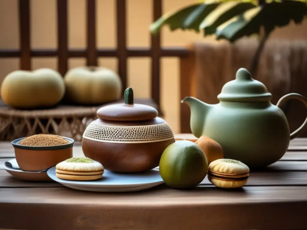 Escena vintage en un patio argentino con mate y alfajores - Mejores alfajores para acompañar mate