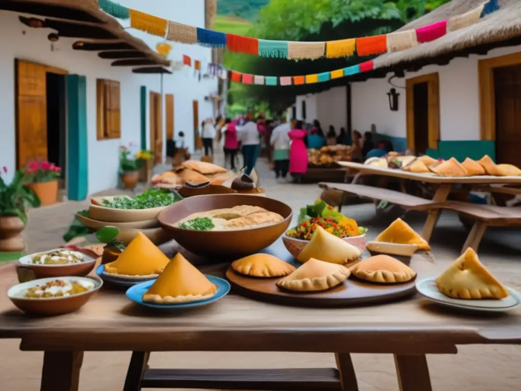 Escena vintage de una reunión al aire libre en la región rioplatense con empanadas tradicionales para maridar con mate