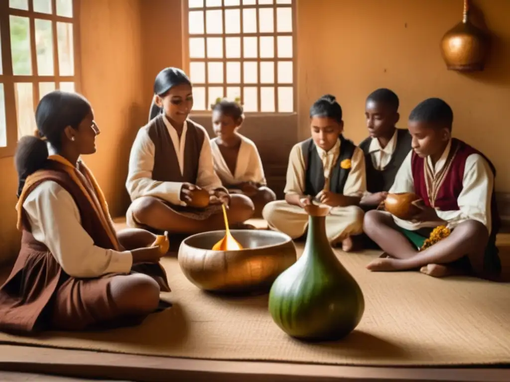 Estudiantes participando en tradición del mate en educación