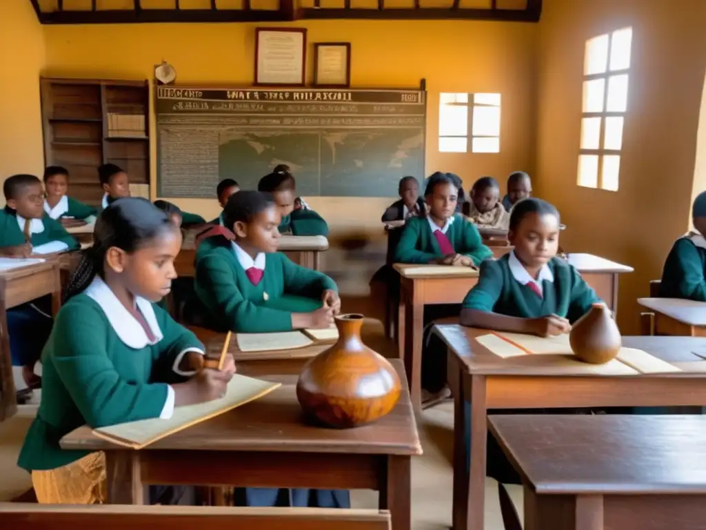 Aula vintage con estudiantes atentos y tradición del mate Eventos educativos: Tradición mate Rioplatense