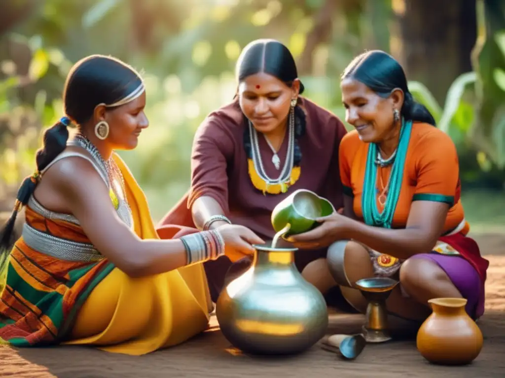 Familia indígena disfrutando de mate, evitando acidez al beber