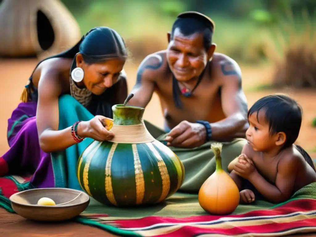 Familia Guarani disfrutando de la tradición del mate con una hermosa conexión cultural