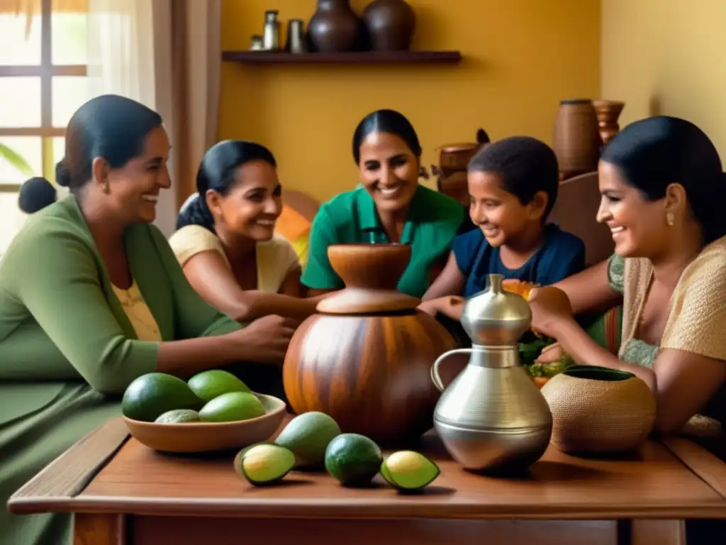 Familia disfrutando de mate en sala de estar en Brasil - Importancia del mate en Brasil