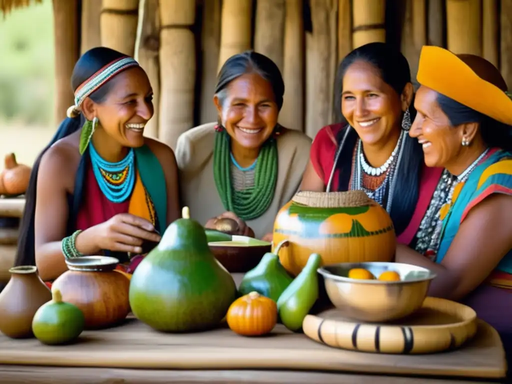 Familia indígena Guarani compartiendo mate, símbolo de amistad