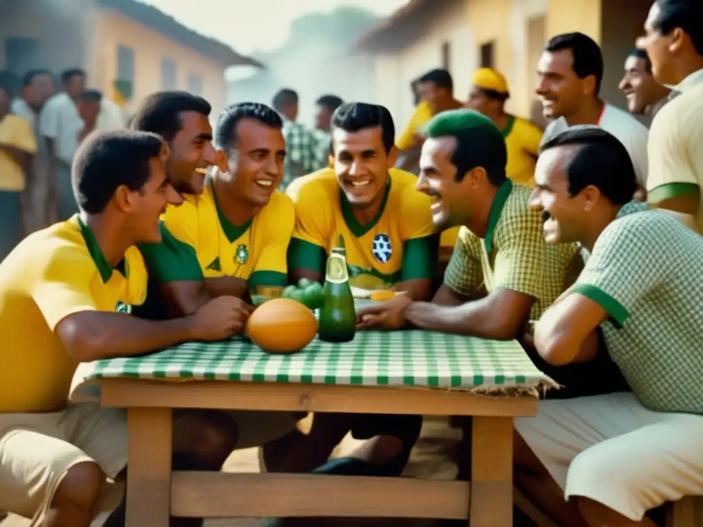 Fans brasileños compartiendo mate en una escena futbolística vibrante