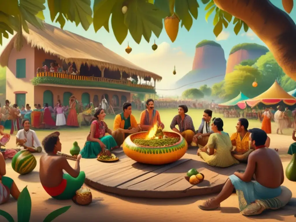 Festival mate en Rio de la Plata Festival del mate rioplatense: escena 8k vibrante de festival con personas, arquitectura colorida, mate tradicional y productos relacionados