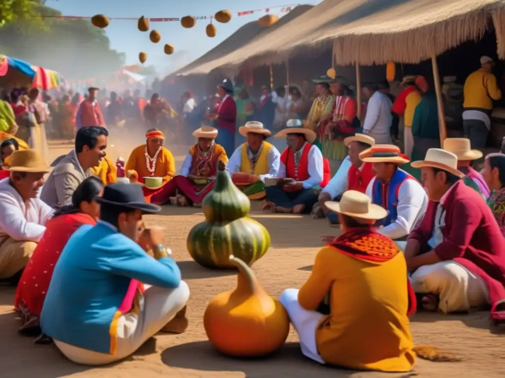 Festival del Mate rioplatense: Escena vibrante en una calle tradicional Festival Mate Rioplatense: Escena callejera detallada en 8k de un bullicioso festival tradicional del mate en la región del Río de la Plata