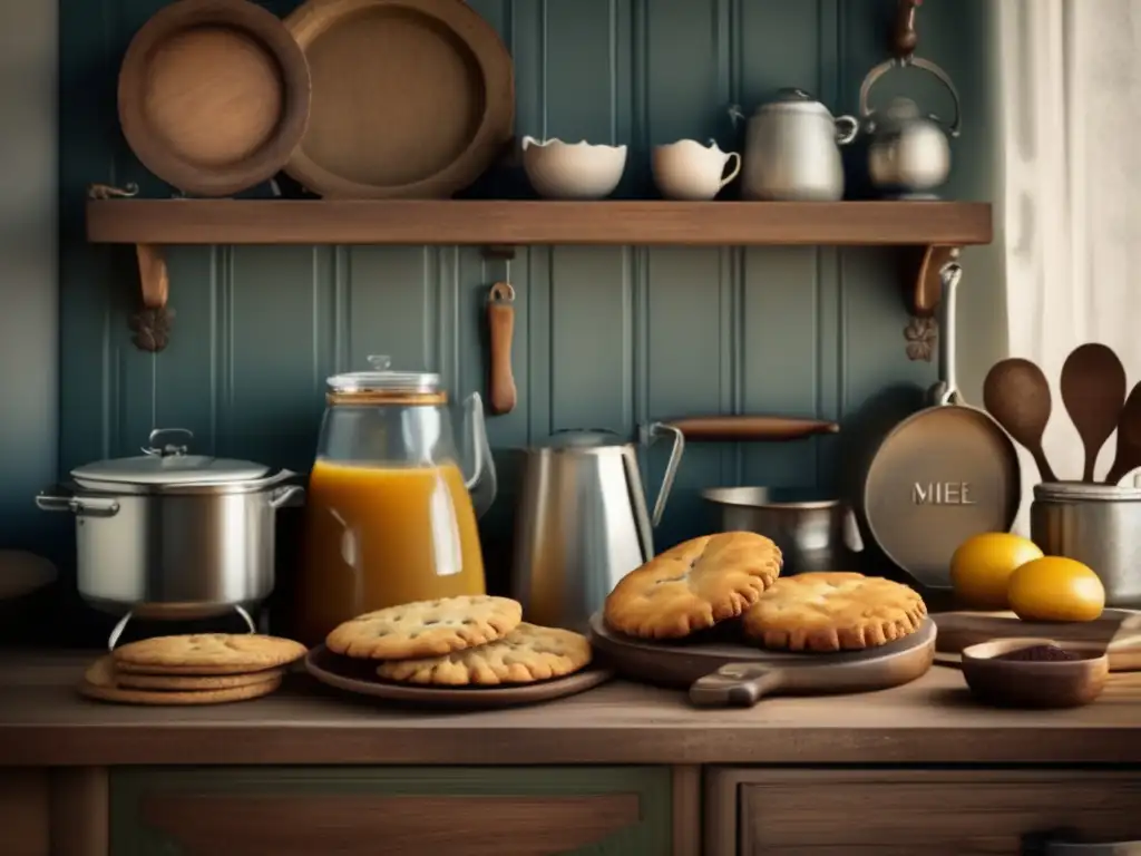 Galletas de mate y miel artesanales en una cocina vintage con toques nostálgicos