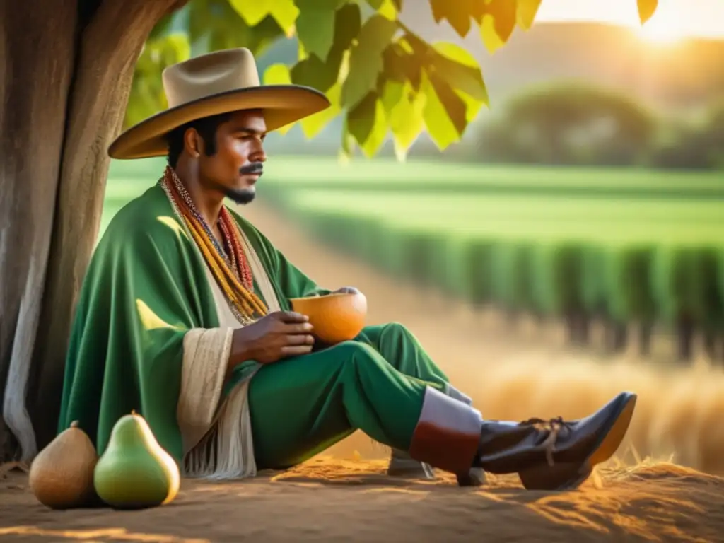 Gaucho brasileño preparando mate bajo un árbol - Mate orgánico en Brasil beneficios