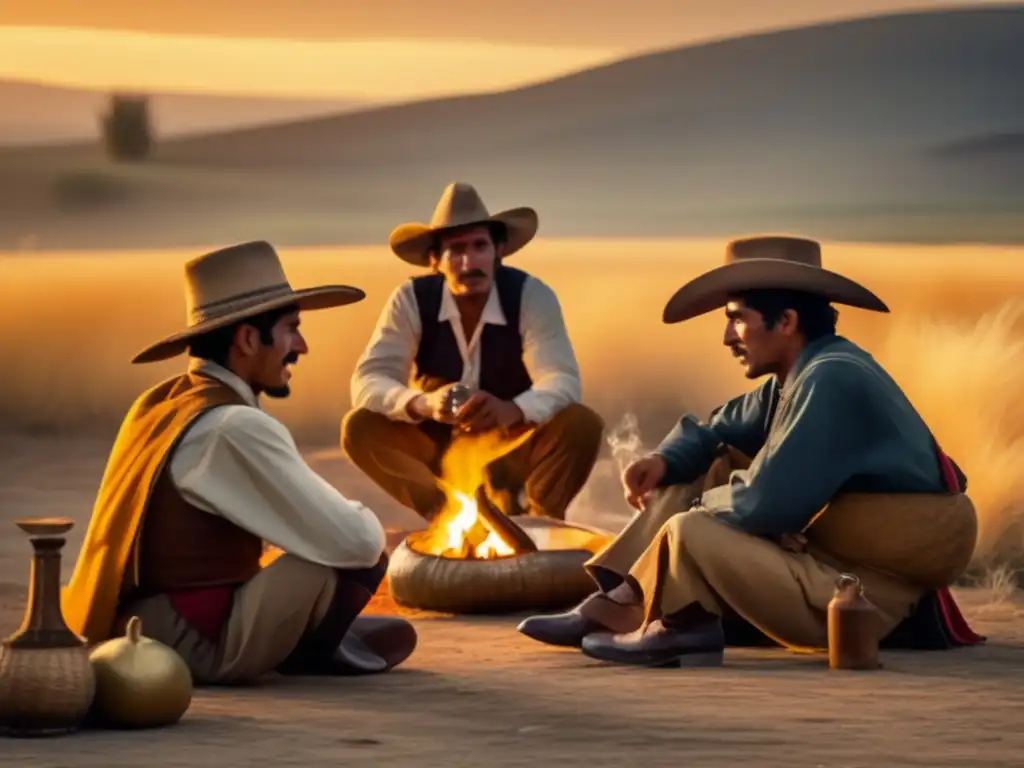 Gauchos en campfire con mate: la vida nómada digital y la tradición gauchesca se unen en esta imagen que captura la esencia del mate