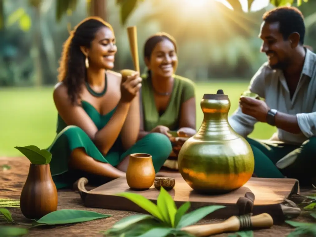 Grupo de amigos disfrutando de la tradición del mate en Brasil