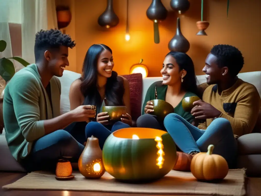 Grupo de jóvenes disfrutando del mate en un ambiente cálido y acogedor - Tendencias consumo mate jóvenes