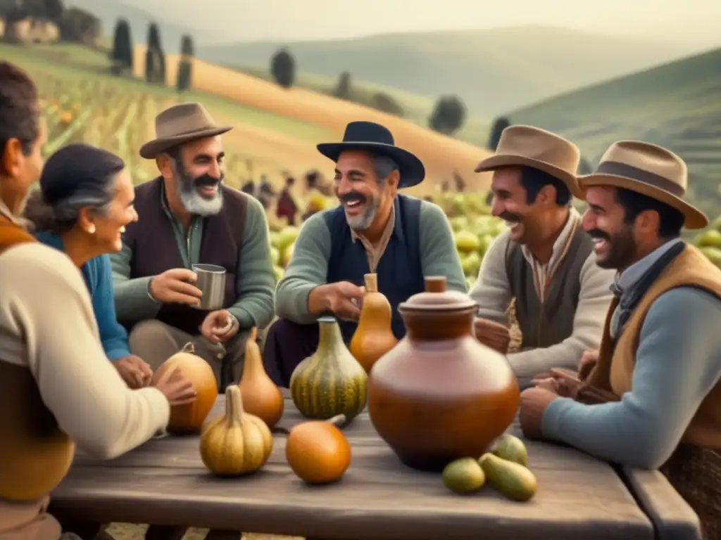 Historia del mate en la región rioplatense: amigos disfrutando de una tradicional reunión de mate en el campo