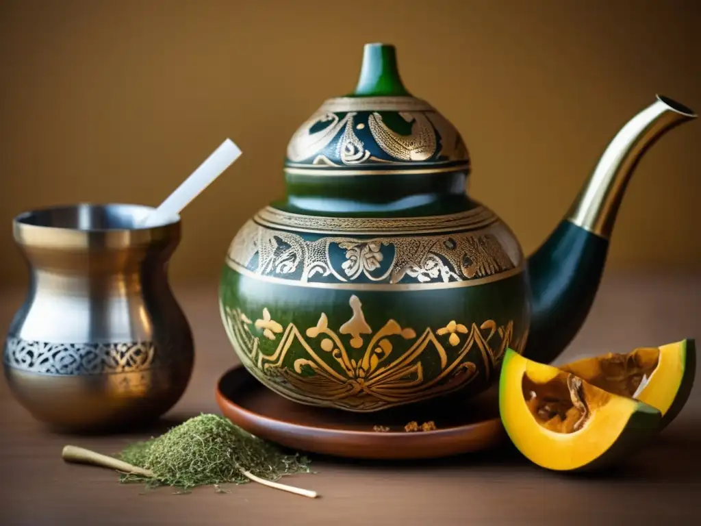 Imagen de mate gourd y accesorios tradicionales, resaltando su significado cultural y ritual