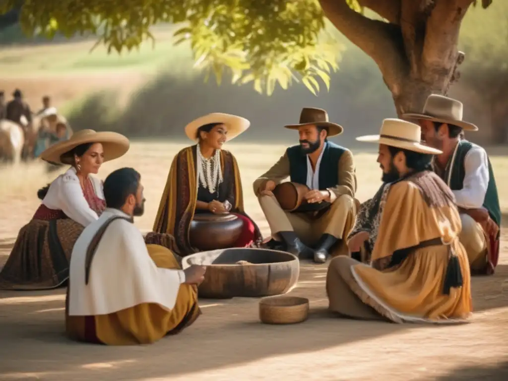 Imagen de mate: Tradición rioplatense al aire libre con gente disfrutando de la bebida y conversando animadamente