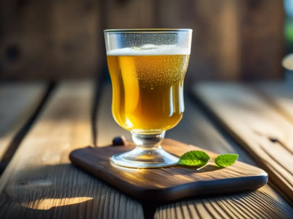 Imagen: Tradición del mate en verano - refrescante vaso de mate carbonatado con menta y limón en mesa rústica