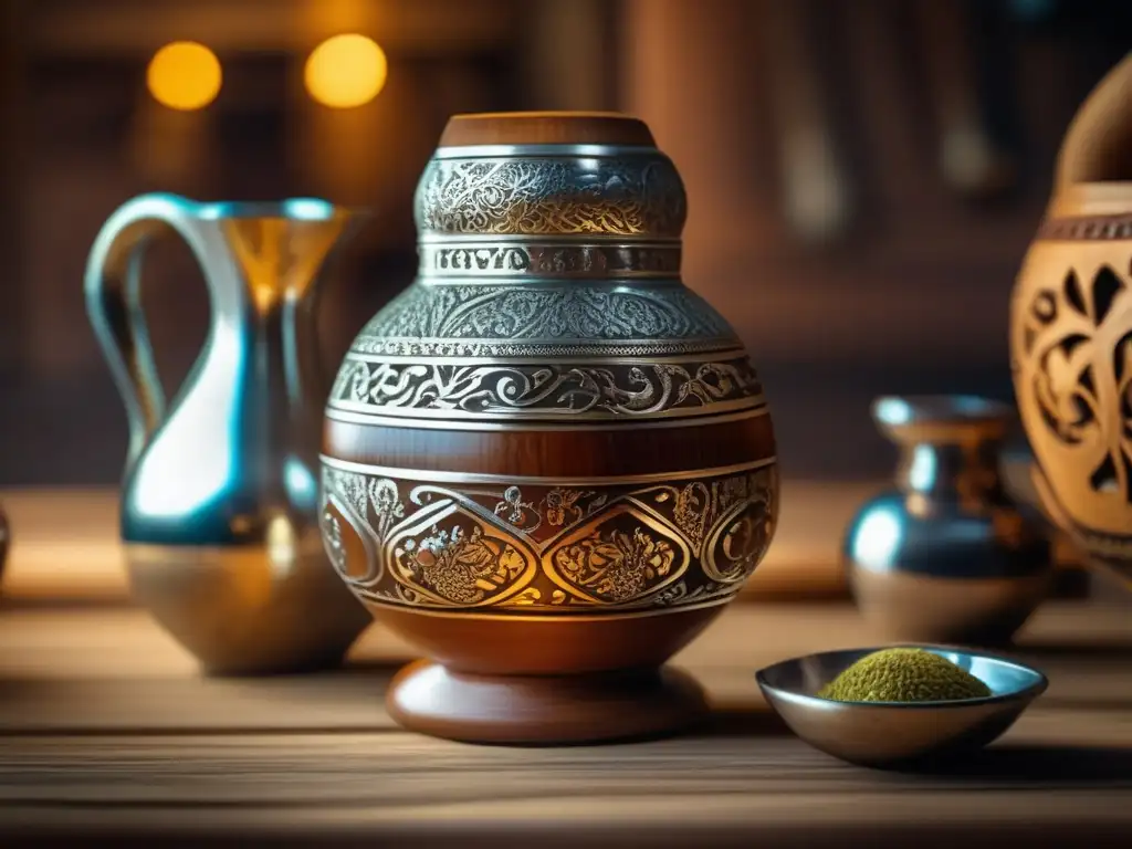 Imagen de mate vintage en una mesa de madera, representando la historia y cultura del mate