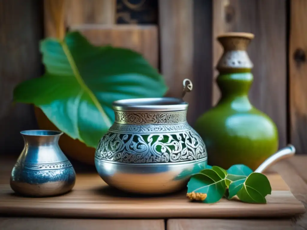 Tradición del mate en la región rioplatense Importancia del mate en diplomacia: Tradición rioplatense en una imagen vintage con mate, gourd, bombilla y ambiente acogedor