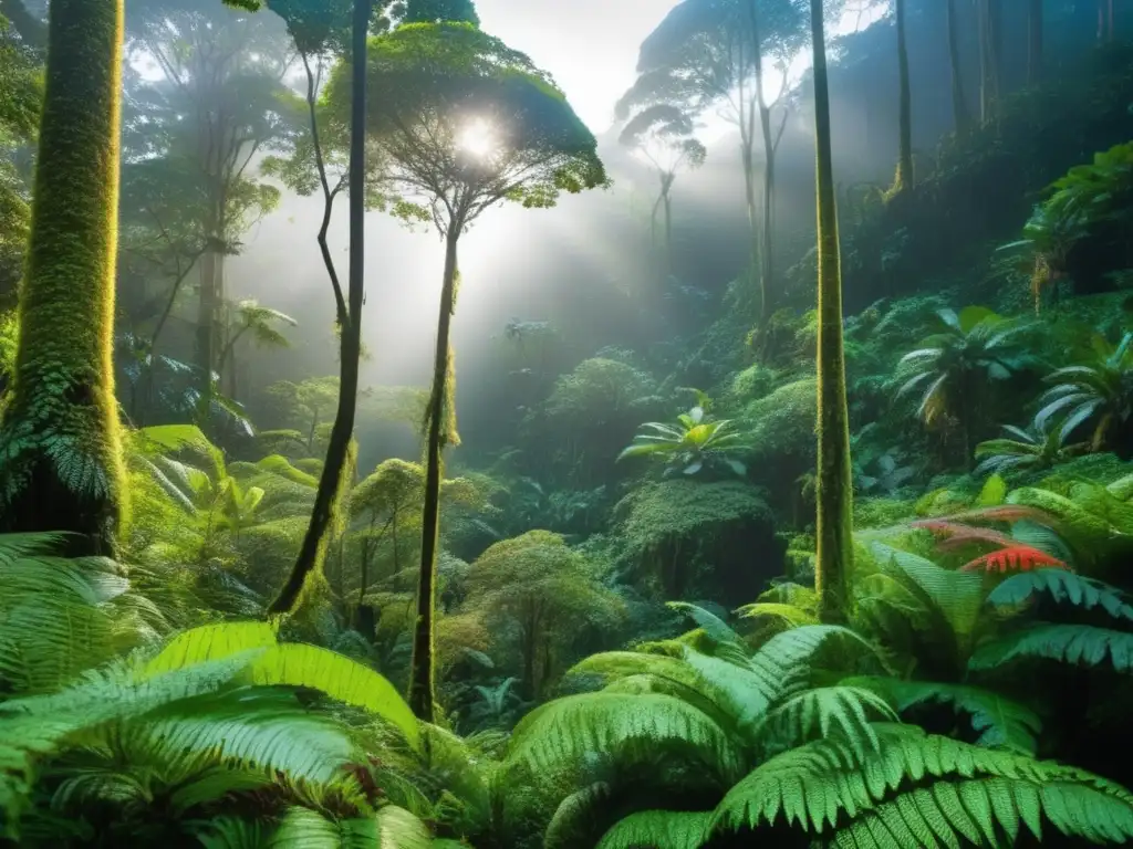 Importancia del mate en la selva paranaense: imagen detallada de la exuberante vegetación, con mate y bombilla vintage en primer plano