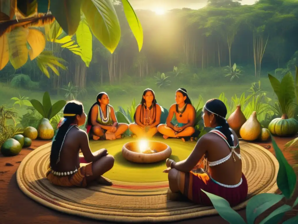 Guarani: Tribu indígena compartiendo yerba mate en la selva - Tradición del mate en plazas y parques