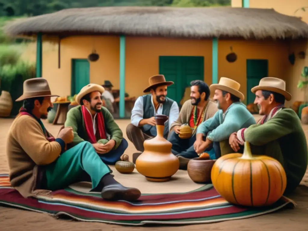 Influencia cultural mate en Alemania: Reunión tradicional con yerba mate, gourd y bombilla, rodeados de naturaleza y conversación