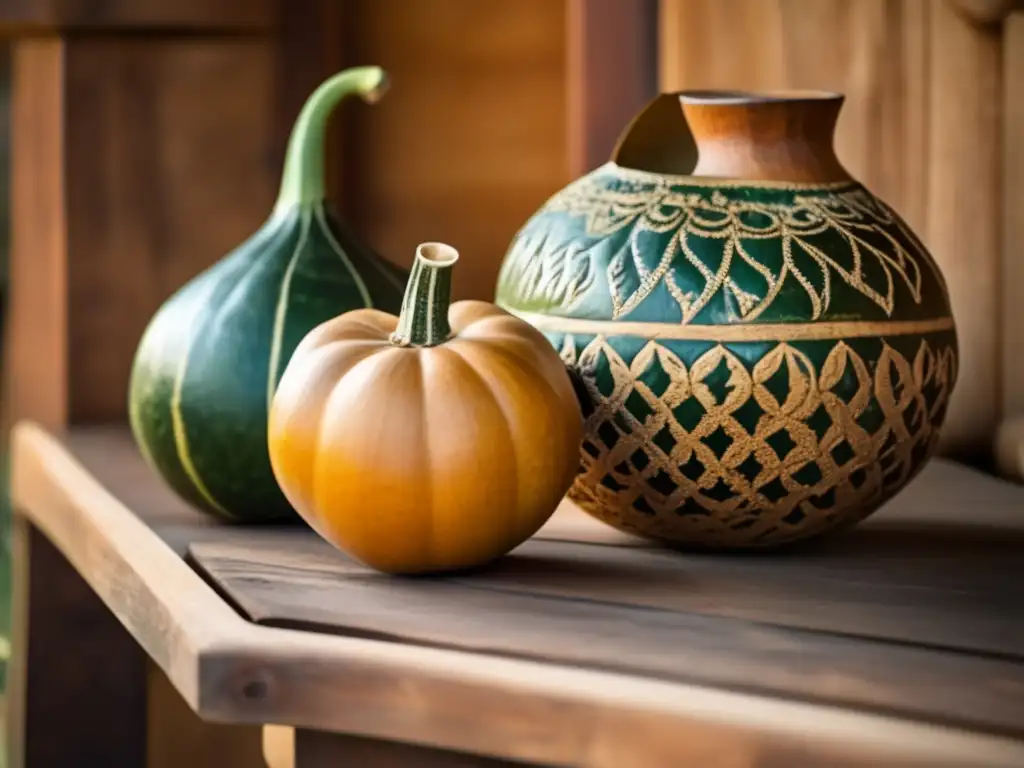 Influencia del mate amargo en música: una imagen nostálgica de una tradicional calabaza de mate y bombilla en una mesa de madera rústica