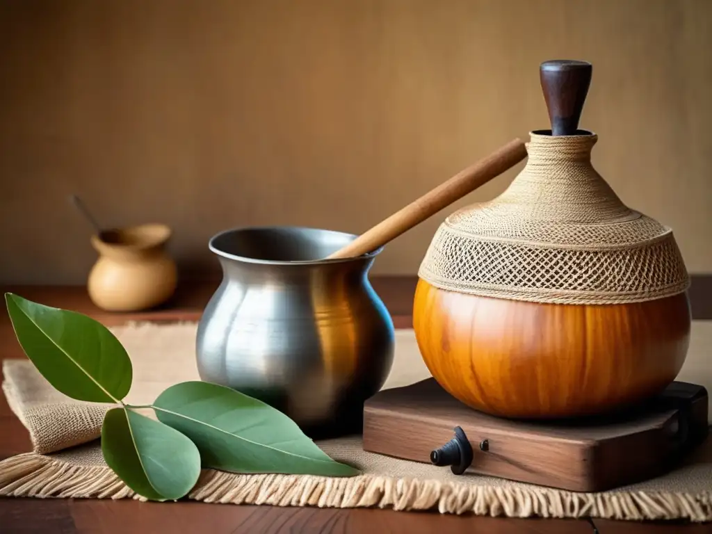 Influencia del mate en el lenguaje: una imagen vintage de una tradicional preparación de mate, con elementos envejecidos y cálida iluminación