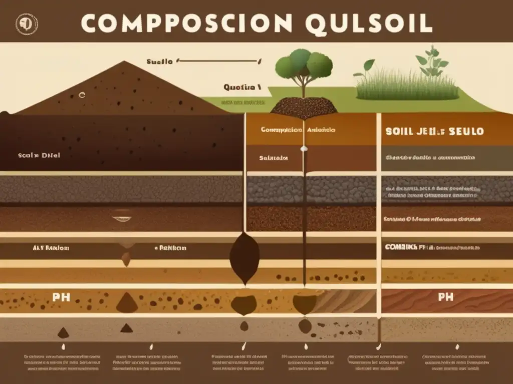 Influencia del suelo en cultivo yerba mate: Ilustración vintage detallada de la composición química, pH y textura del suelo