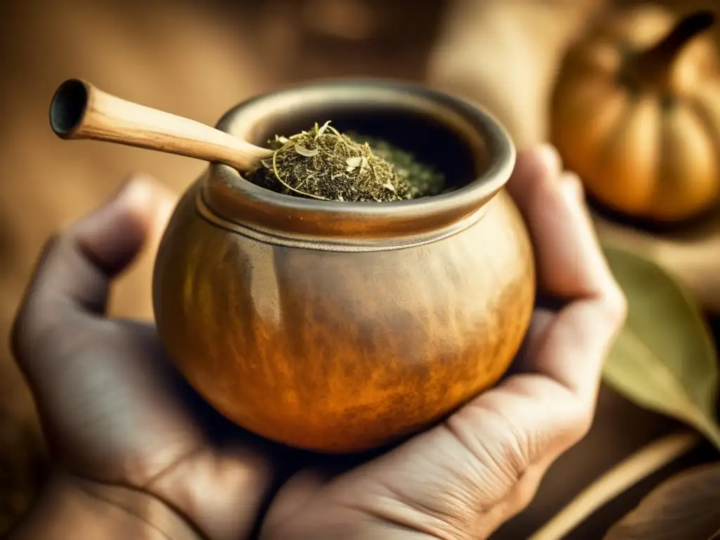 Mano sosteniendo gourd de Yerba Mate, beneficios piel